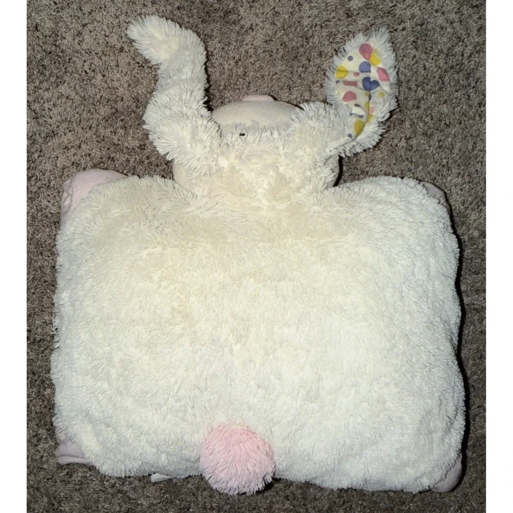 Pillow Pets Bunny Rabbit Plush White Pink Spotted Ears Polka Dot Pink‎ Bottom